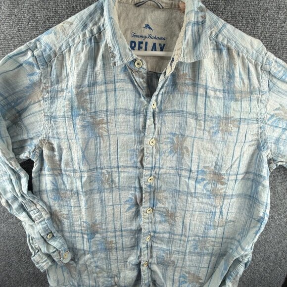 Tommy Bahama Other - Tommy Bahama Hawaiian Beach Blue Linen Large Floral Shirt Men Long Sleeve Spread